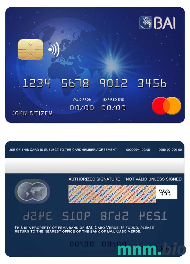 Cabo Verde BAI bank przykład karty mastercard w formacie PSD